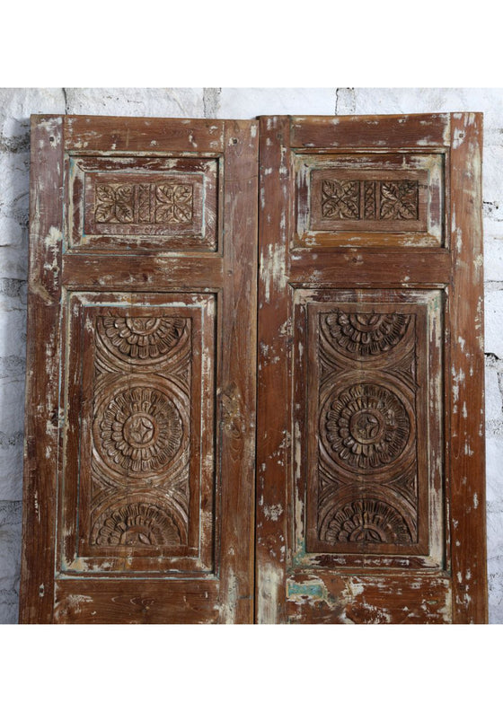 Vintage Carved Wood Double Doors Rustic Statement Sliding Barndoor 81x42