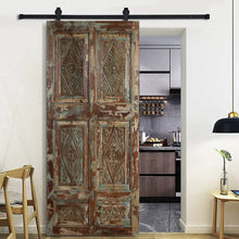  Vintage Distress Wood Single Sliding Door Diamond Shape Carved Interior Doors 80