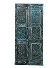 Pair Antique Carved Wood Door Blue Interior Teak Door Panel French Doors 80x35