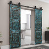 Pair Antique Carved Wood Door Blue Interior Teak Door Panel French Doors 80x35