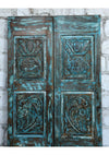 Pair Antique Carved Wood Door Blue Interior Teak Door Panel French Doors 80x35