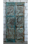 Pair Antique Carved Wood Door Blue Interior Teak Door Panel French Doors 80x35