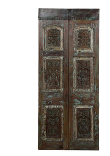  Vintage Blue wash Carved Door Wooden Sliding Barn Door French Style Interior Door 80x35