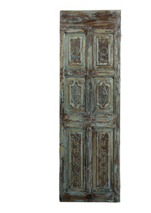  Vintage Carved Single Door Green Hues Wood Spanish Barndoor Interior Door 80x26