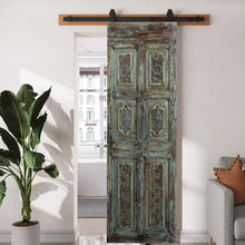  Vintage Carved Wood Single Door Green Hues Spanish Barndoor 80x26