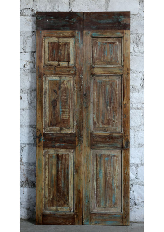 Antique Carved Door Blue Hues Wood Double Doors Floral Carved Sliding Barn Door 80x36