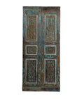 Antique Wooden Double Door Blue Hues Floral Carved Mexican Style Sliding Doors 80x36