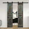 Antique Wooden Double Door Blue Hues Floral Carved Mexican Style Sliding Doors 80x36