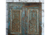 Antique Wooden Double Door Blue Hues Floral Carved Mexican Style Sliding Doors 80x36