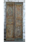 Antique Wooden Double Door Blue Hues Floral Carved Mexican Style Sliding Doors 80x36