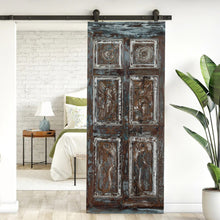  Vintage Carved Door Blue Hues Peacock Carved Wooden Sliding Barn Door 80x34