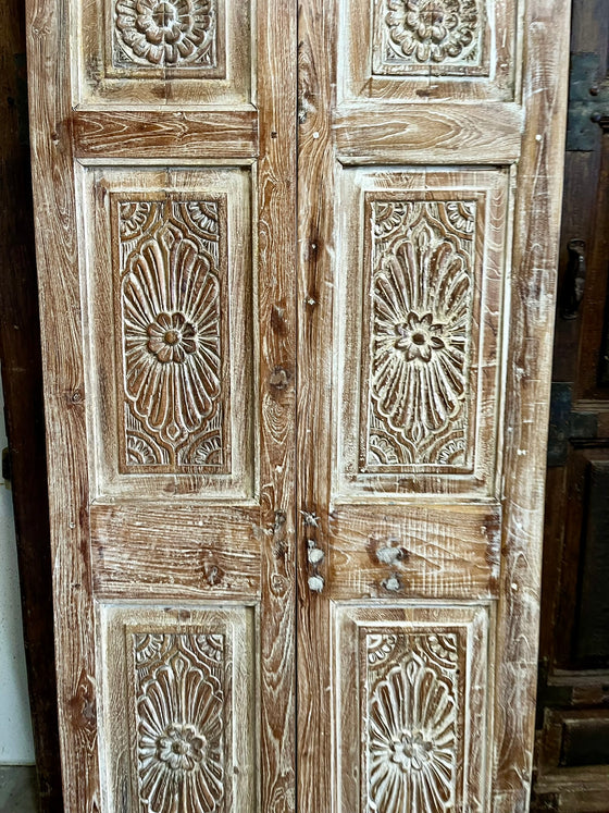 Antique Carved Wood Door Whitewash Double Door Panel French Style Sliding Door 80