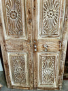 Antique Carved Wood Door Whitewash Double Door Panel French Style Sliding Door 80