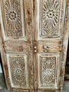 Antique Carved Wood Door Whitewash Double Door Panel French Style Sliding Door 80