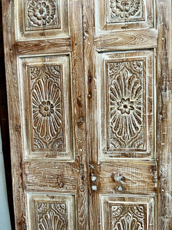 Antique Carved Wood Door Whitewash Double Door Panel French Style Sliding Door 80