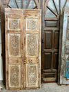 Antique Carved Wood Door Whitewash Double Door Panel French Style Sliding Door 80