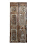 Antique Carved Wood Door Whitewash Double Door Panel French Style Sliding Door 80