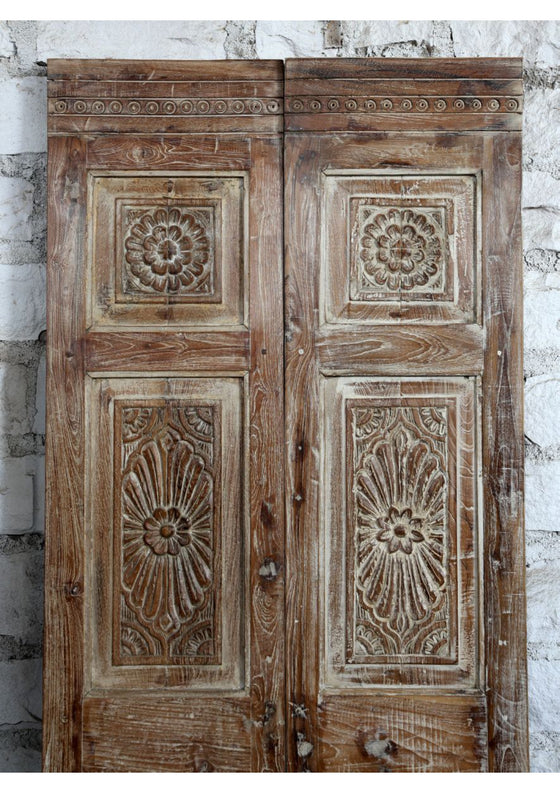 Antique Carved Wood Door Whitewash Double Door Panel French Style Sliding Door 80