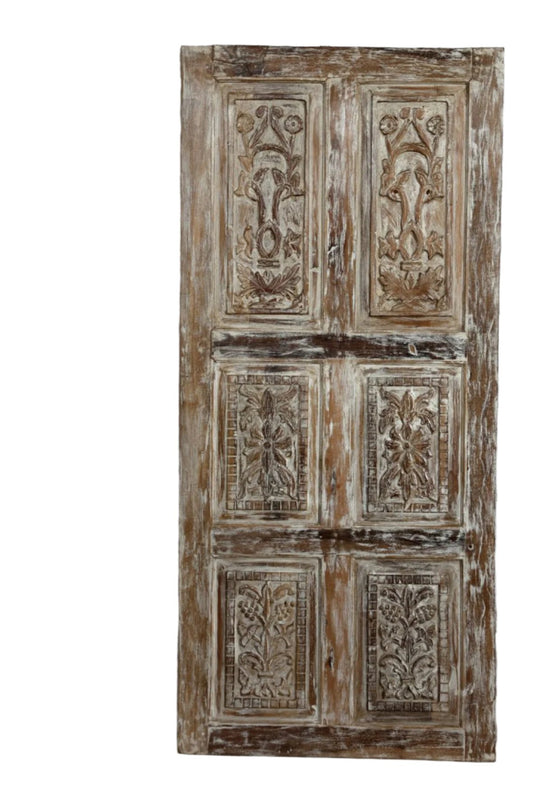 Antique White Carved Wood Door Single Sliding Barndoor 80x40