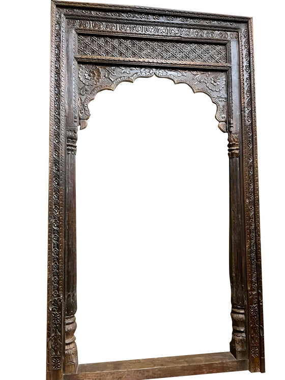 Antique Hand-Carved Indian Arch Old World Architectural Doorway 110x63