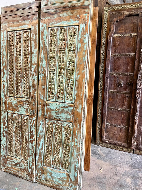 Antique French Style Barn Door Blue Vintage Wood Sliding Double Door 80x41