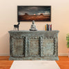 Antique Carved Storage Sideboard Chest Distressed Blue Wood Credenza 65x36