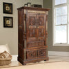 Antique Armoire Earthy Brown Patina Sunrays Carved Accent Cabinet 65x38