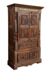 Antique Armoire Earthy Brown Patina Sunrays Carved Accent Cabinet 65x38