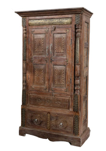  Antique Armoire Storage Cabinet Brass Accents Sunray Carved Armoire 70x39