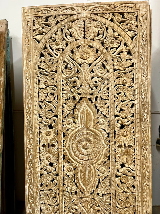 Floral Lattice Carved Door Panel Vintage Sandwash Sliding Room Divider 80