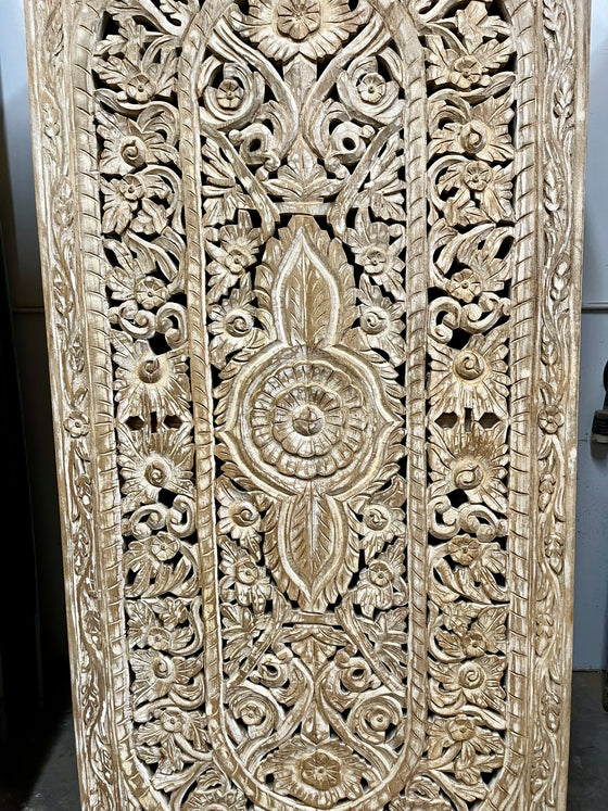 Floral Lattice Carved Door Panel Vintage Sandwash Sliding Room Divider 80