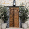 Antique Indian Door Brown Teak Wood Hand Carved Arch Door 108x45