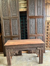 Ornate Carved Console Table TV Stand Vintage Washed Wood Entryway Table