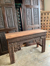 Ornate Carved Console Table TV Stand Vintage Washed Wood Entryway Table