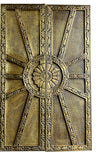 Vintage Brass Cladded Door Panel with Floral Carving Double Doors 80