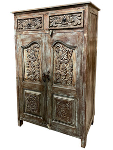  Antique Armoire Floral Carved Storage Wardrobe Cabinet