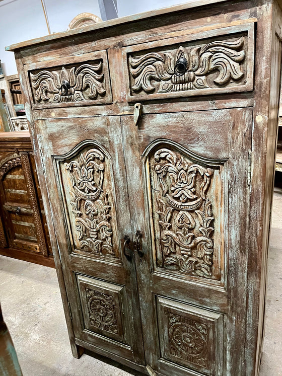 Antique Armoire Floral Carved Storage Wardrobe Cabinet