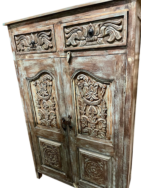 Antique Armoire Floral Carved Storage Wardrobe Cabinet