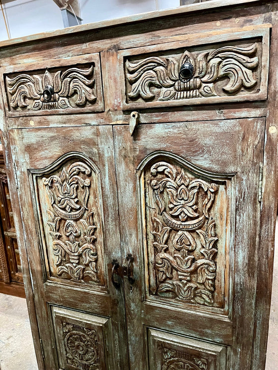 Antique Armoire Floral Carved Storage Wardrobe Cabinet