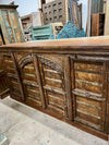 Antique Carved Sideboard Rustic Iron Strap Farmhouse Bar Credenza