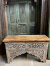 Carved Console Table Farmhouse Entryway Table TV Stand With Drawer