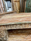 Hand-Carved Vintage Coffee Table Whitewashed Accent Chai Table