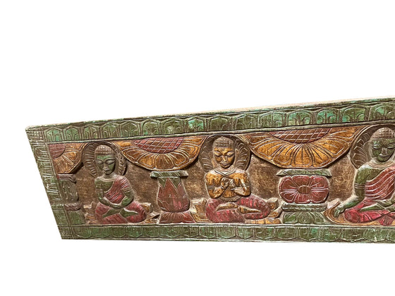 Antique Wall Sculpture Buddha Wall Art Panel Wood Carved Headboard 72x18