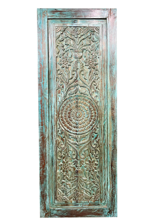 Antique Sliding Barn Doors Blue Floral Carved Wood Farmhouse Doors 80x30