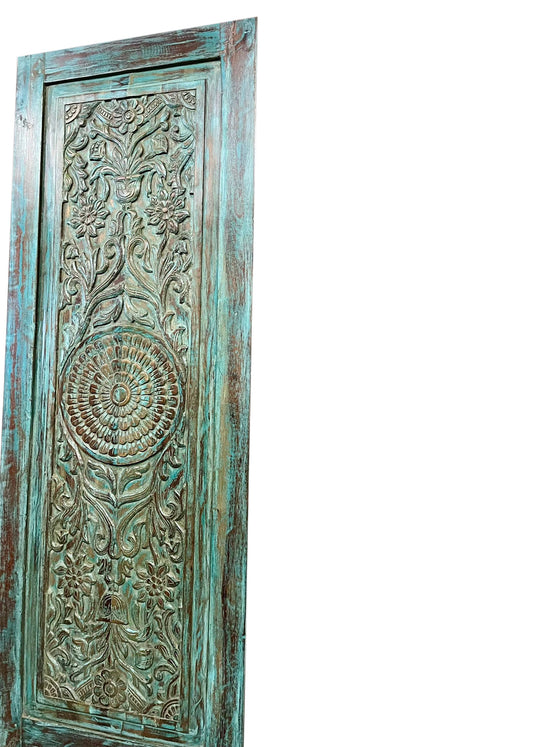 Antique Sliding Barn Doors Blue Floral Carved Wood Farmhouse Doors 80x30