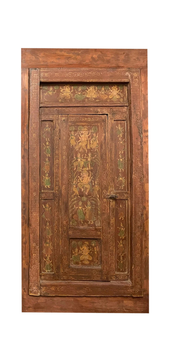 Antique India Ganesha Door 18C Dancing Ganesh Sliding Barn Door, 84