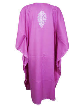 Kaftan for Women Purple Cotton Embroidered Summer Dress L-4XL