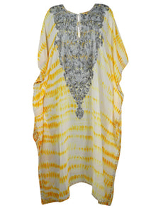  Women's Travel Caftan Maxi Dress, Yellow Kimono Dress, Floral Embroidered Summer Maxi, Sheer Cruise Kaftan  L/4X