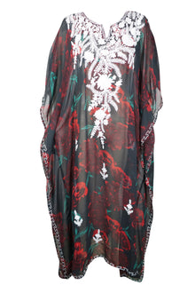  Kaftan Maxi Dresses Black Floral Embellished Caftan L-4XL