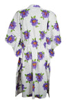 Womens Cotton Kaftan White Purple Rose Print Summer Dresses L-3XL